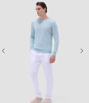 Bugatchi Silk Cotton Crew Neck Thin Rib Sweater In Sky Size Medium